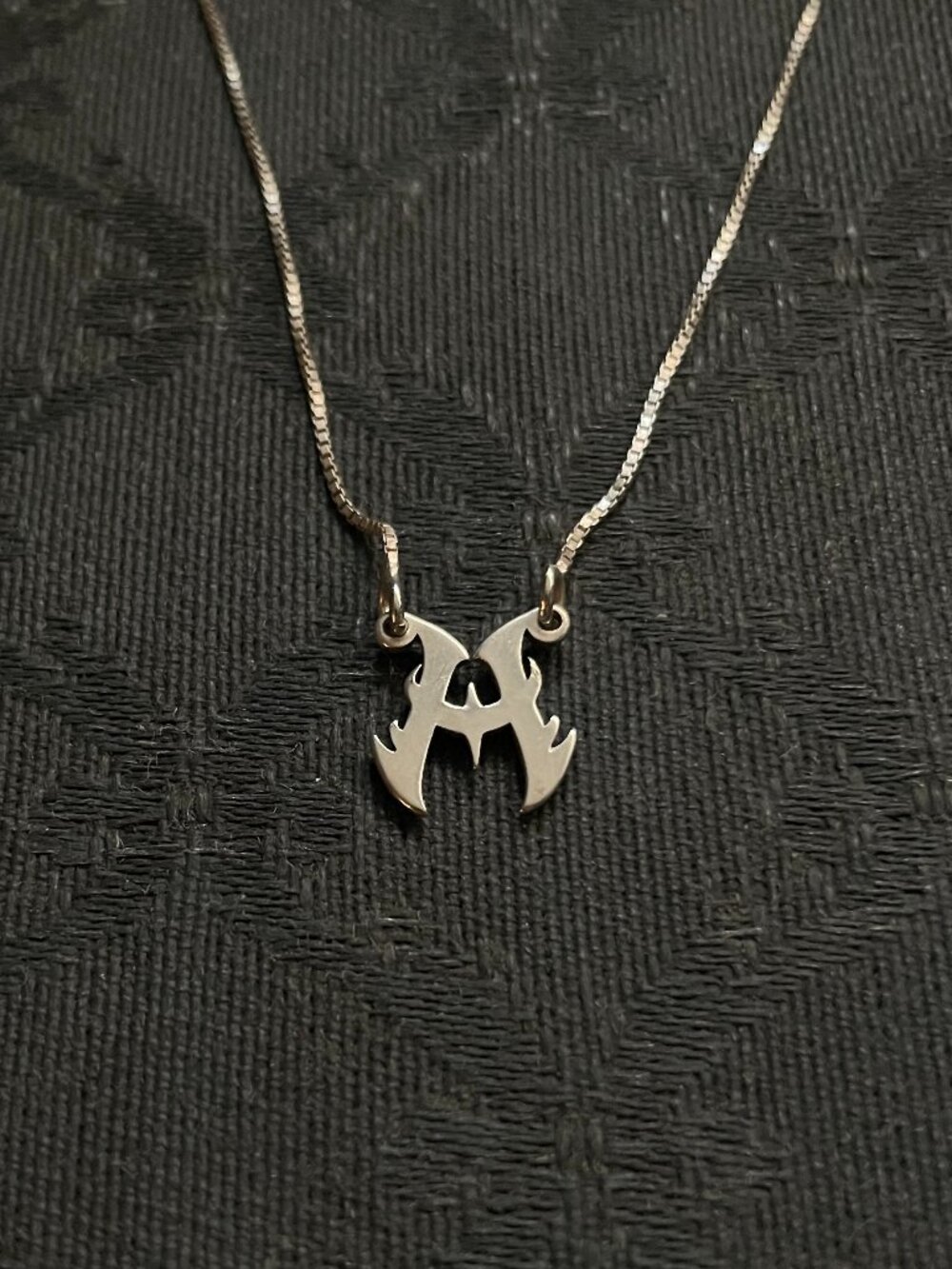 sterling silver abstract gothic old english A letter necklace